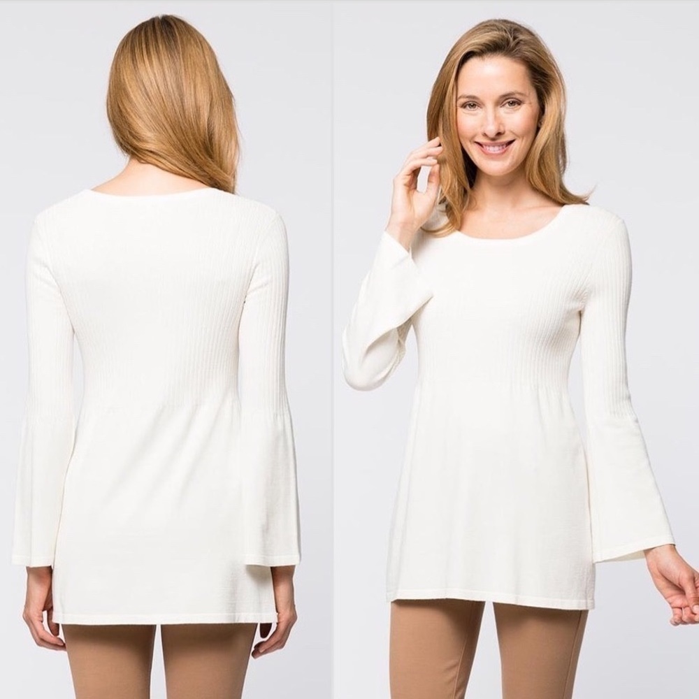 Tyler Boe Sweater Tunic Flare Sleeve Knit White Cream Boho Kawaii Extra Small